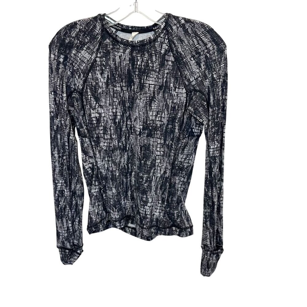 Lululemon Rulu Run Shirt Long Sleeve Black Geo Print Crewneck Fitted - Size 4